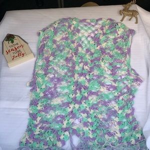 Boho Vest Hand/Made/Crochet Mayesuci Aqua/lilac M